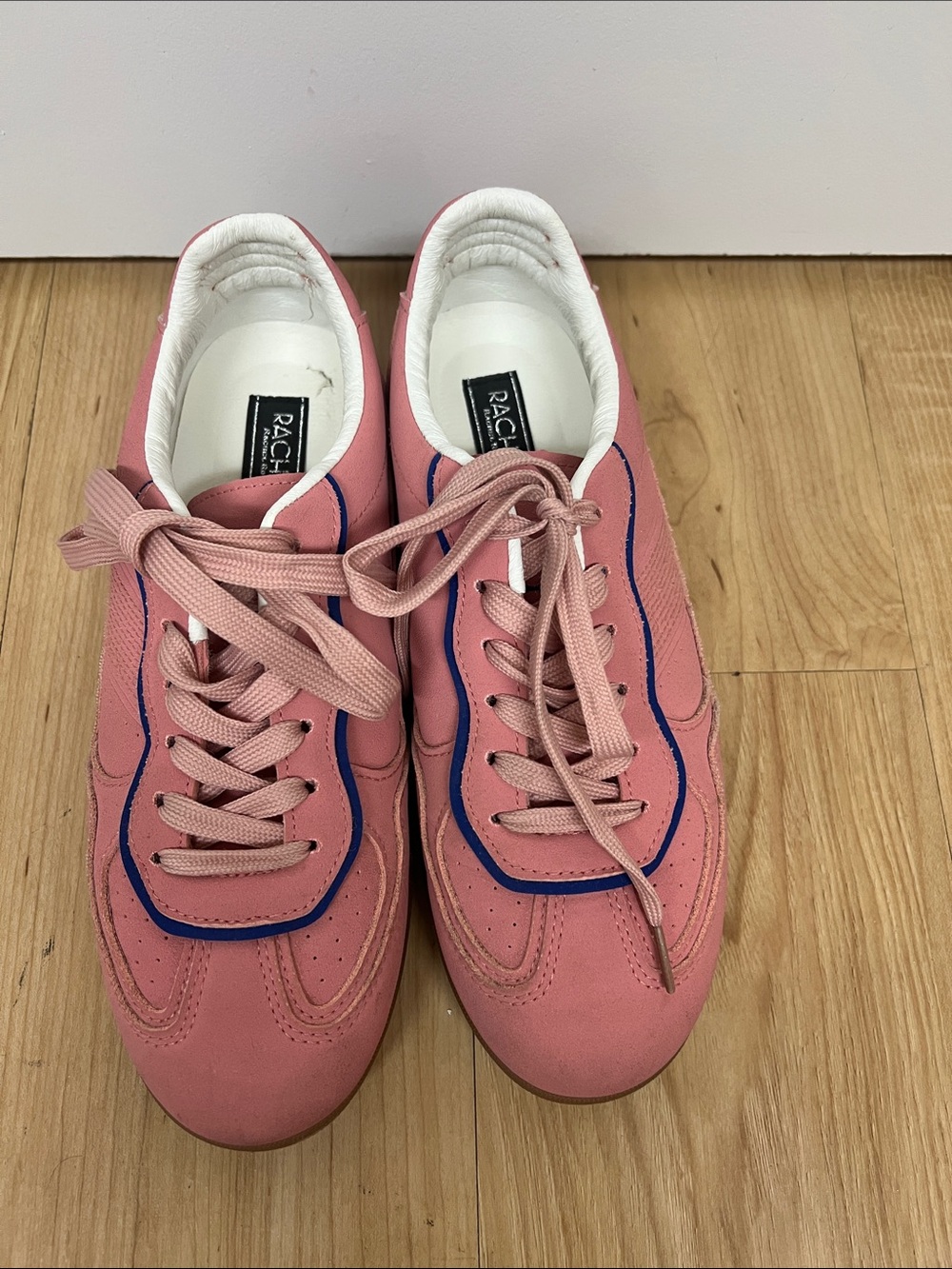 Rachel Pink Suede Sneakers with Blue Trim